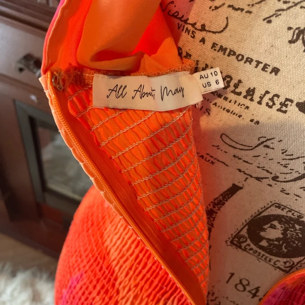 ~ All About May ~ Sunset Watercolor Smocked Chiffon Dress ~ US 6 - Picture 6 of 7